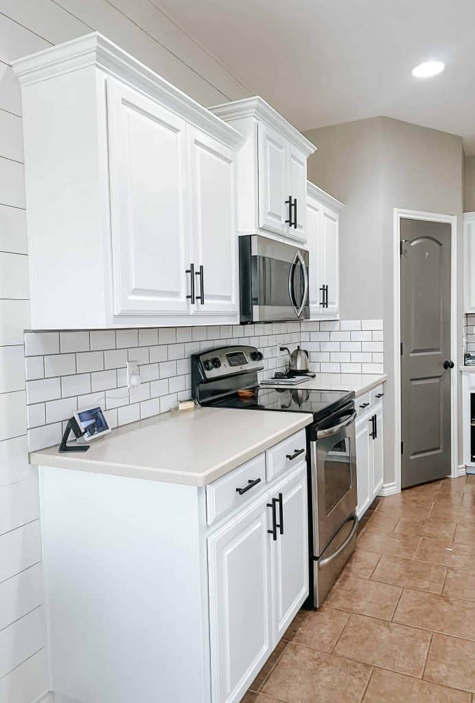 Kitchen cabinets painted with Insl-x Cabinet Coat. The best paint for trim and baseboards.