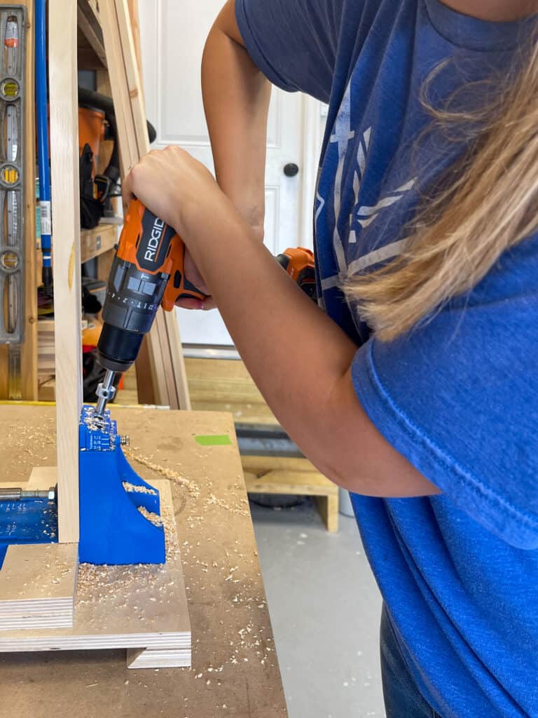 Drilling pocket holes for diy floating wood shelves