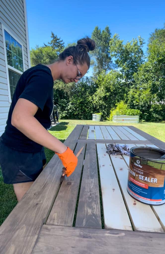 Staining outdoor table. 