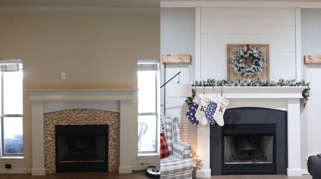 Painting fireplace ideas. Before and after of painted stone fireplace. 