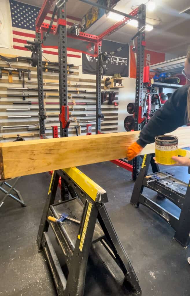 Staining the mantel. 