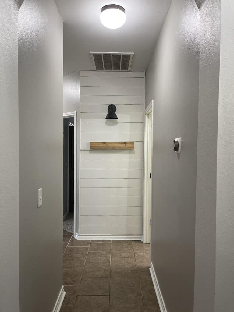 Fake shiplap in hallway