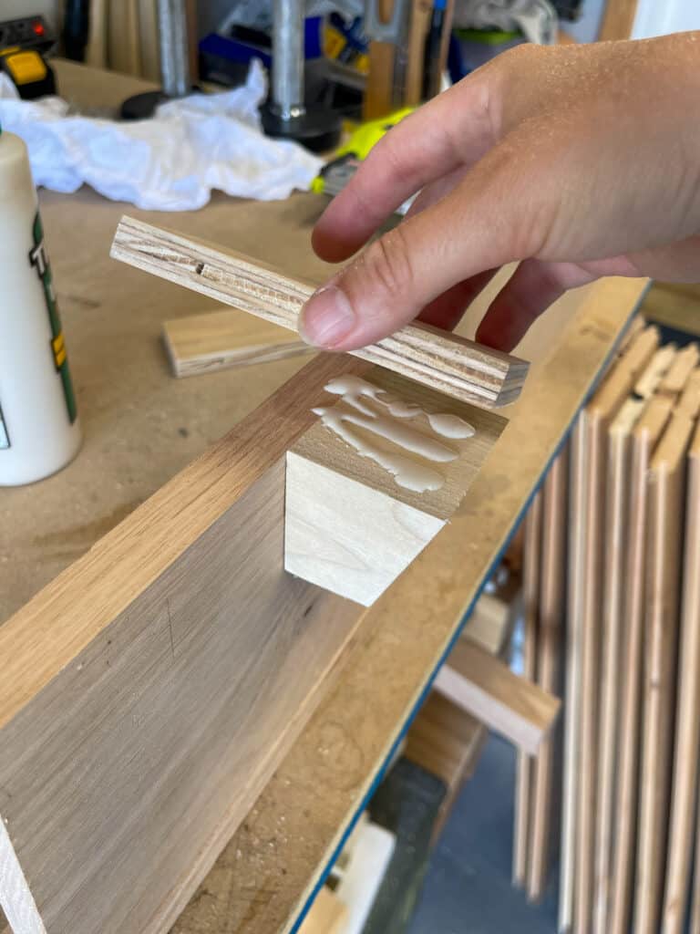 Gluing wood to wood. 